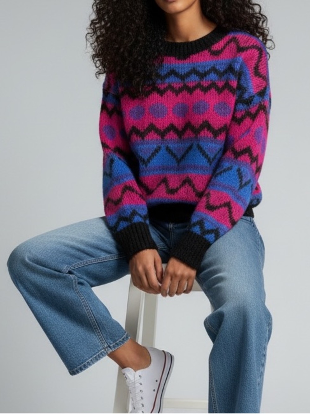 Vintage 80's Maggie Jana Vibrant Graphic Wool Blend Pullover | Size L